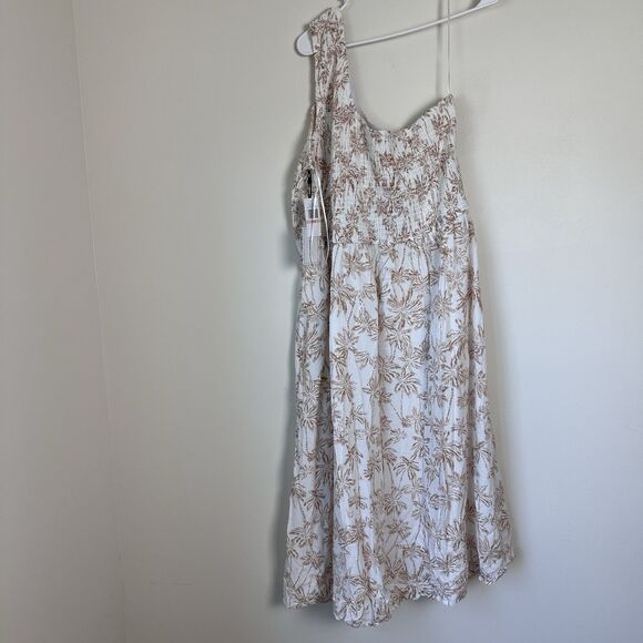 1. State Ruched One Shoulder Dress Women's 2X Plus White Palms Summer Beach NEW - Picture 10 of 11